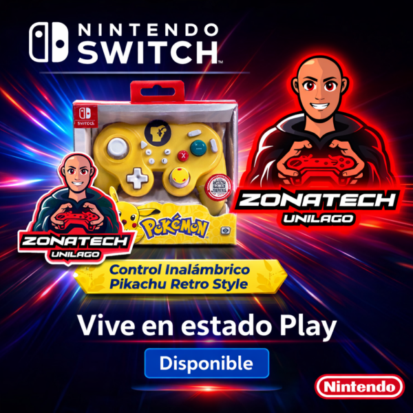 ChatGPT Image 16 mar 2026, 17_31_52 Control Inalámbrico Nintendo Switch – Pikachu Retro Style